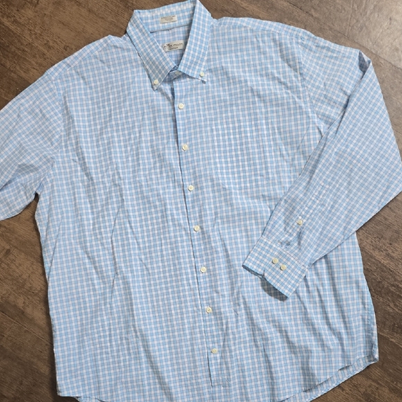 PETER MILLAR Men's Blue Checkered Dress Shirt Sz XXL Crown Finish 100%  Cotton